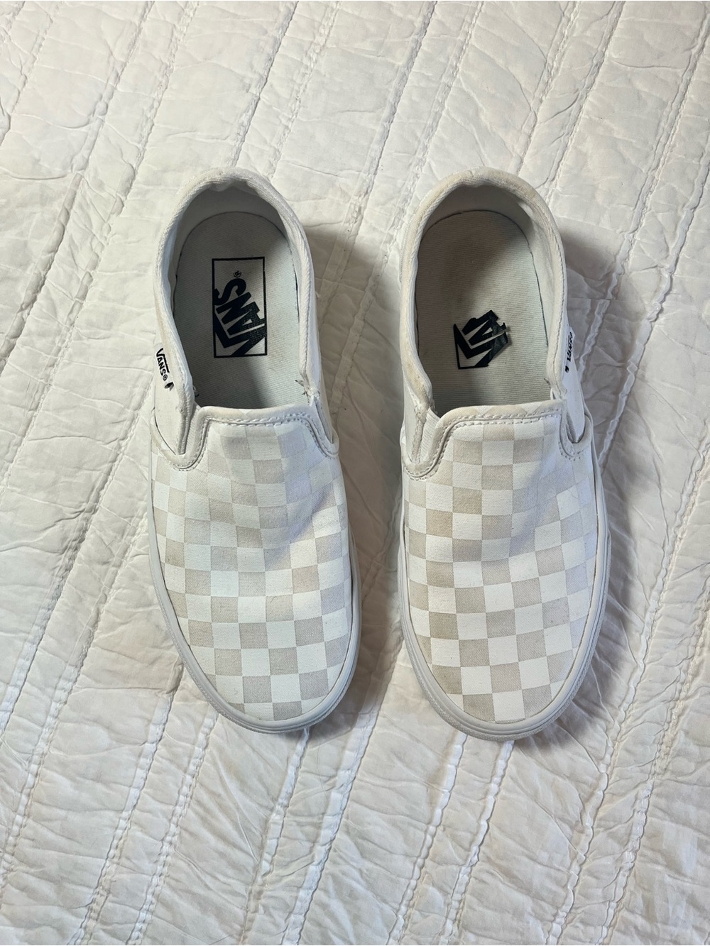 Vans Classic Checkerboard Slip-On Sneakers White & Off-White